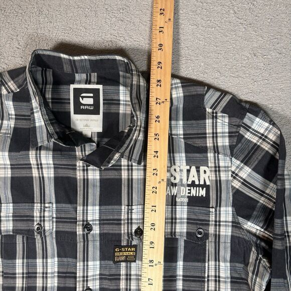 G Star Raw Plaid Button Up Shirt Men’s Size XL Embroidered Windowpane - Picture 7 of 11